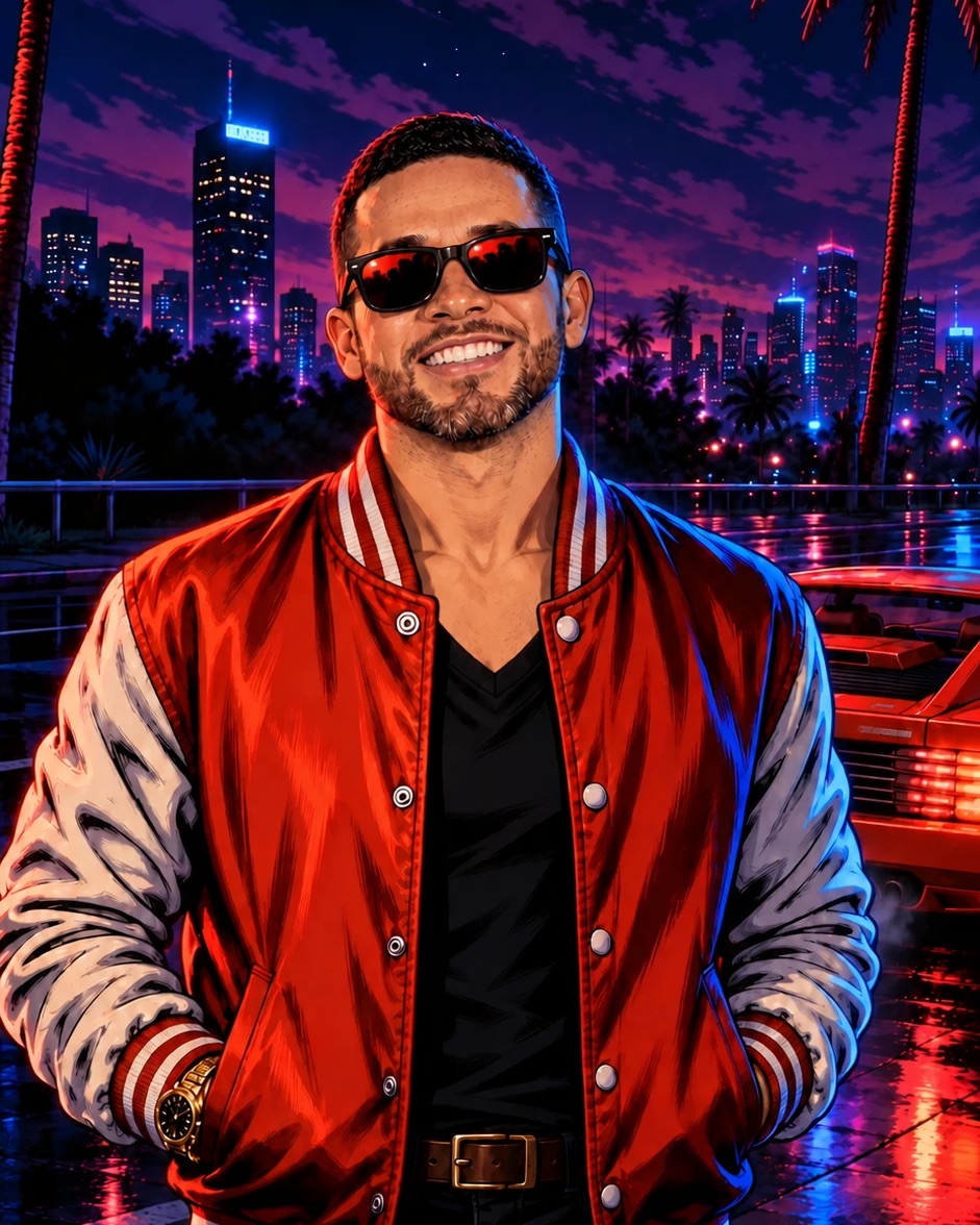 Illustrated portrait of Juan, founder of Flux88